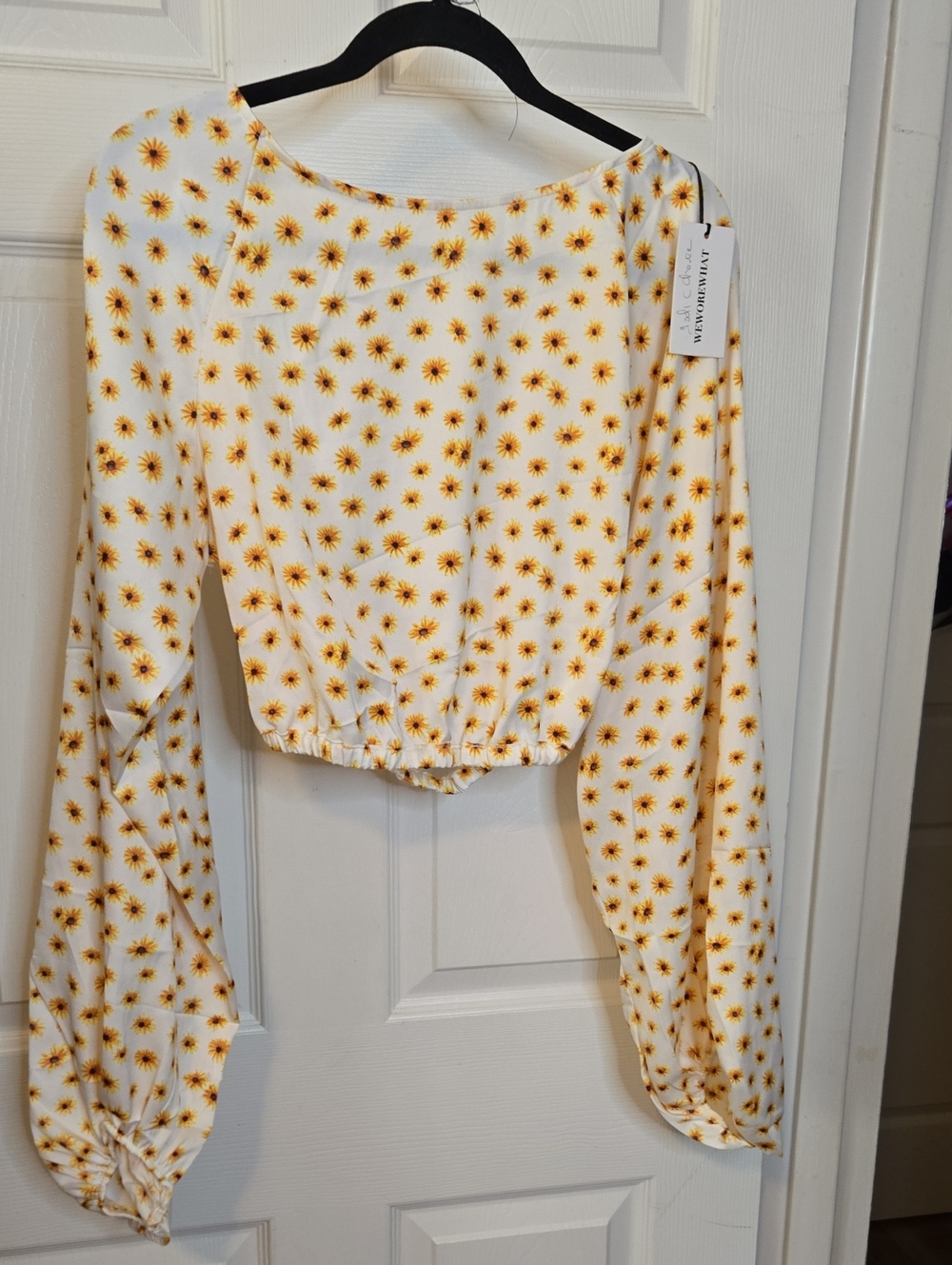 WeWoreWhat White Crop Top with Yellow Sunflower Print